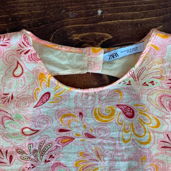 Zara Boho Bell Sleeve Open Tie Back Orange Floral Paisley Women's Small Blouse - Picture 7 of 16